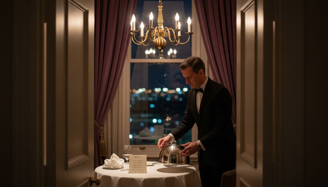 Waiter serving in private luxury dining room
